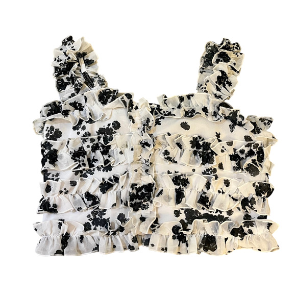KEEPSAKE Tops - Ruffle Tank Top - Black/White